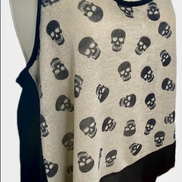 Blush Juniors Skull Graphics Tank Top M Tan Black Sheer Back Knit Sleeveless - Picture 5 of 10